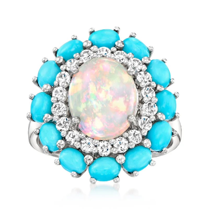 vintage sapphire engagement rings -Ross-Simons Ethiopian Opal, Turquoise and White Topaz Ring in Sterling Silver