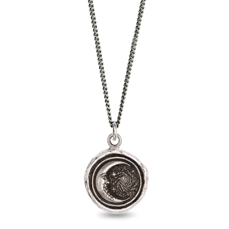 women minimalist necklaces -Sterling Silver Moon & Galaxy Talisman Necklace - "Trust the Universe"