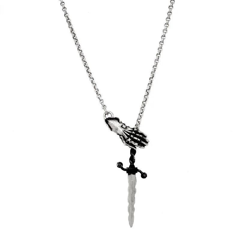 women fashion necklaces -Sterling Silver Dagger & Gauntlet Lariat Necklace - "Misericord"