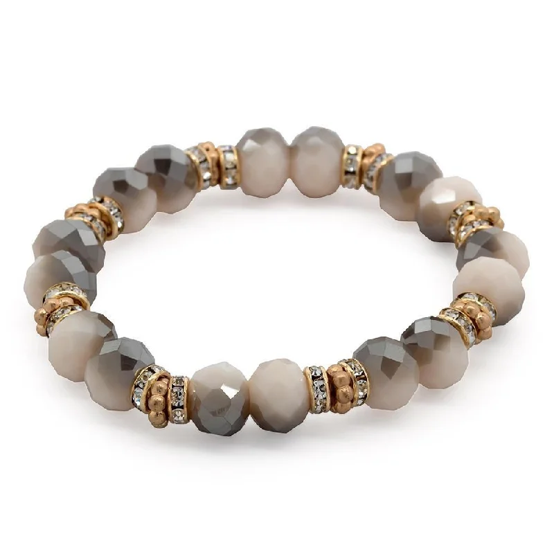 women vintage bangles -Semi Precious Stone Stretch Bracelet with CZ White Grey