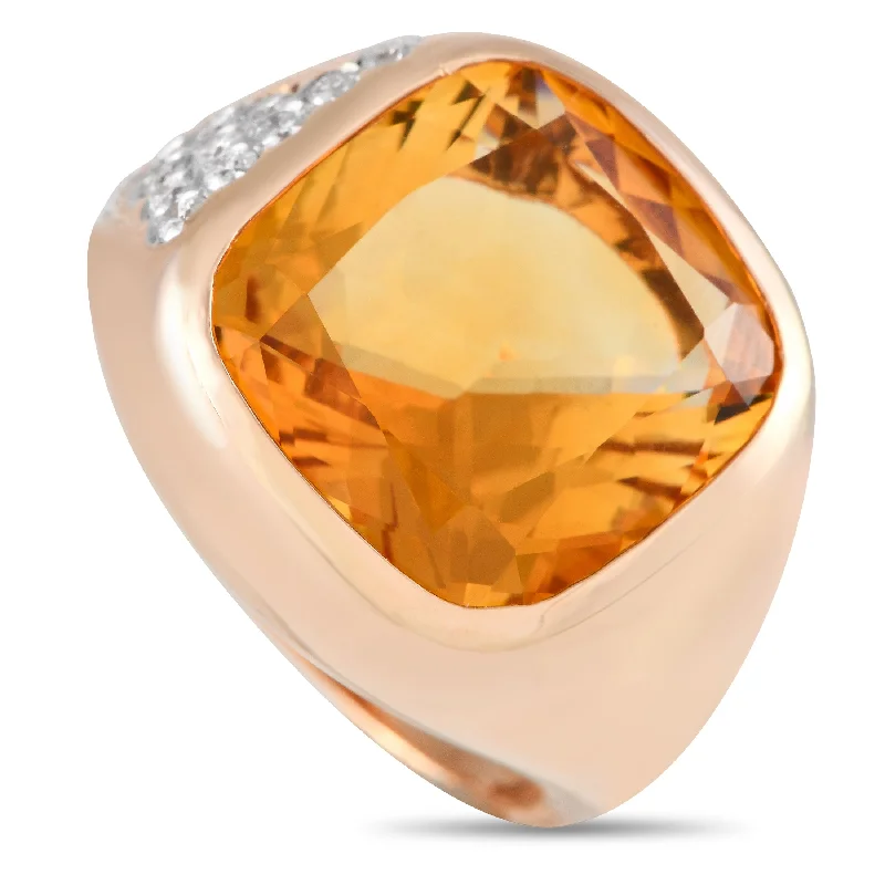 engagement rings with side stones -Casato 18K Yellow Gold 0.30ct Diamond and Citrine Ring 200475