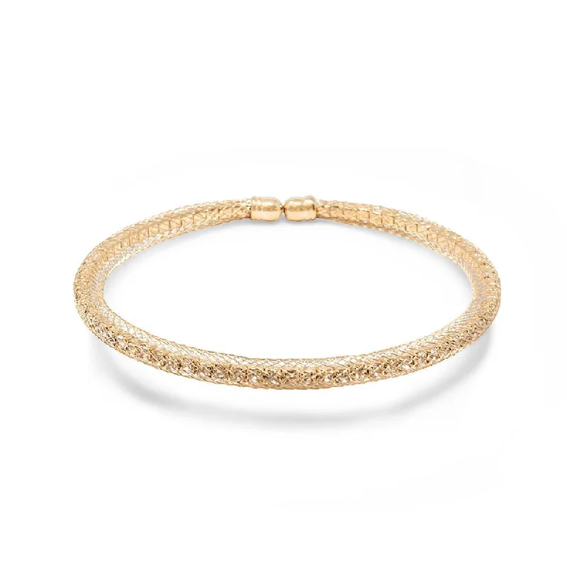 women adjustable bangles -Mesh Clear Crystal Bracelet Bangle Gold Tone