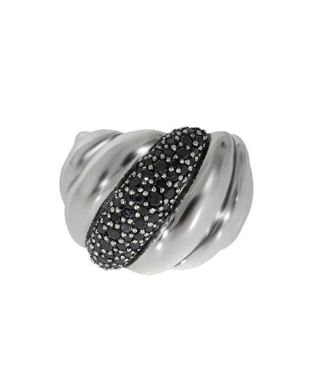 floral engagement rings -David Yurman Hampton Cable Ring With Black Diamonds in Sterling Silver 0.84 CTW