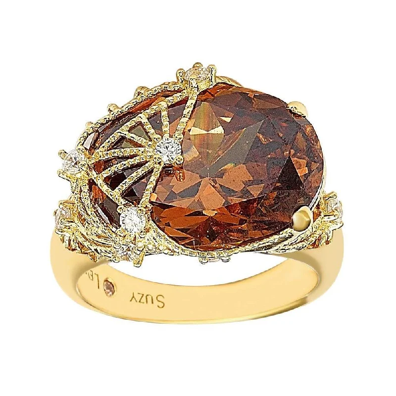 three-stone engagement rings -Suzy Levian Gold Plated Sterling Silver Brown Cubic Zirconia Ring