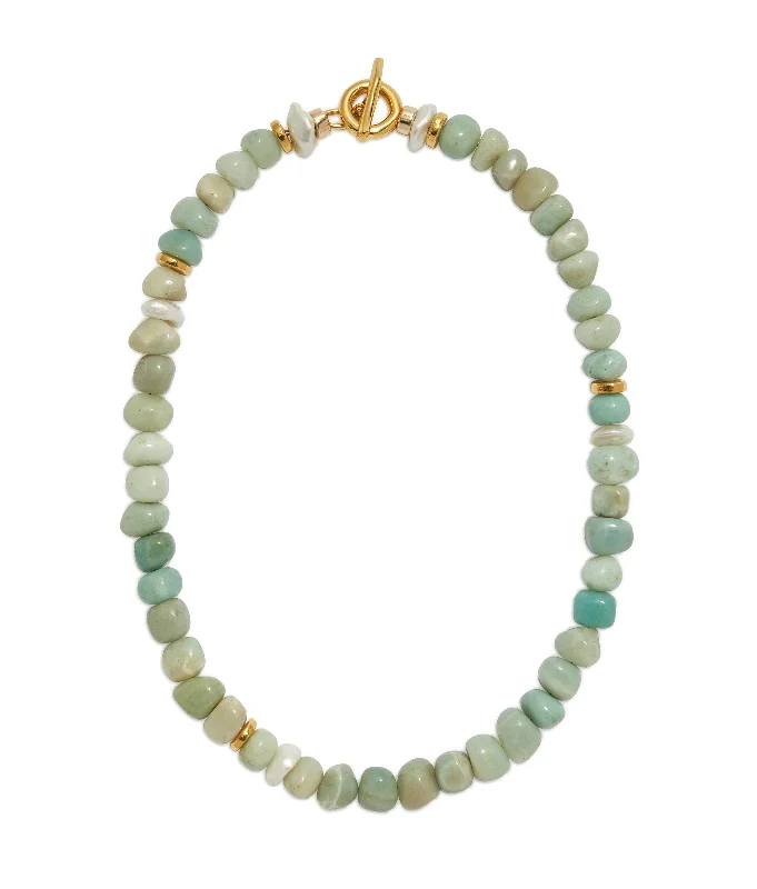 women layered gold necklaces -Mood Necklace in Amazonite