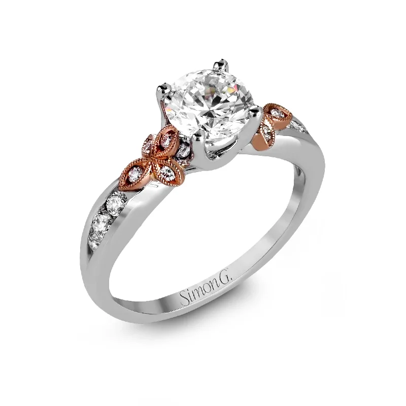 stackable engagement rings -Round-Cut Engagement Ring In 18k Gold With Diamonds