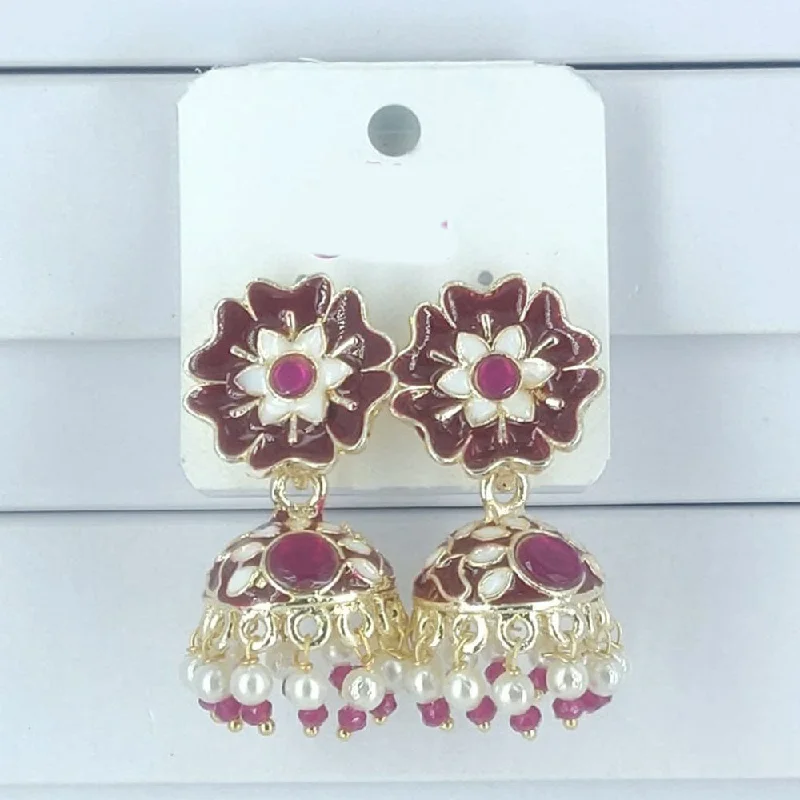 women statement hoop earrings -Corbeda Fashion Gold Plated Meenakari Jhumki Earrings