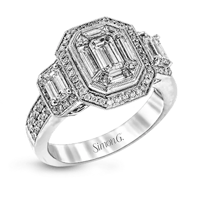 affordable halo engagement rings -Emerald-cut Halo Engagement Ring in 18k Gold with Diamonds