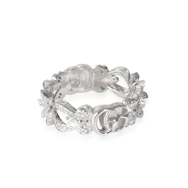 vintage engagement rings -Gucci Diamond Flora Interlocking G Ring in 18K White Gold 0.35 CTW