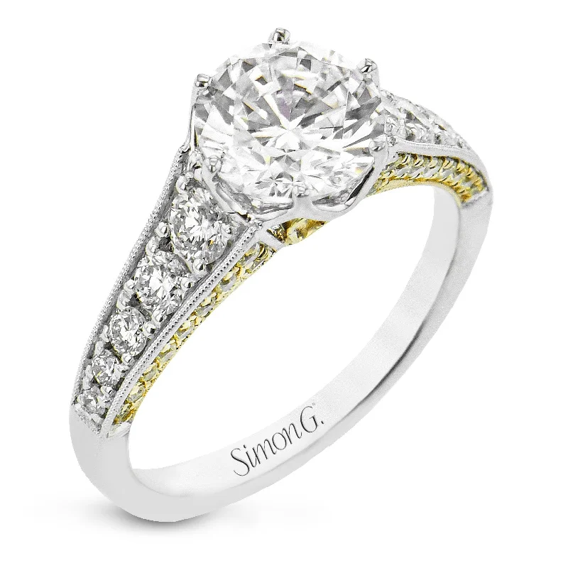 wedding ring and engagement ring sets -Round-Cut Engagement Ring In 18k Gold With Diamonds