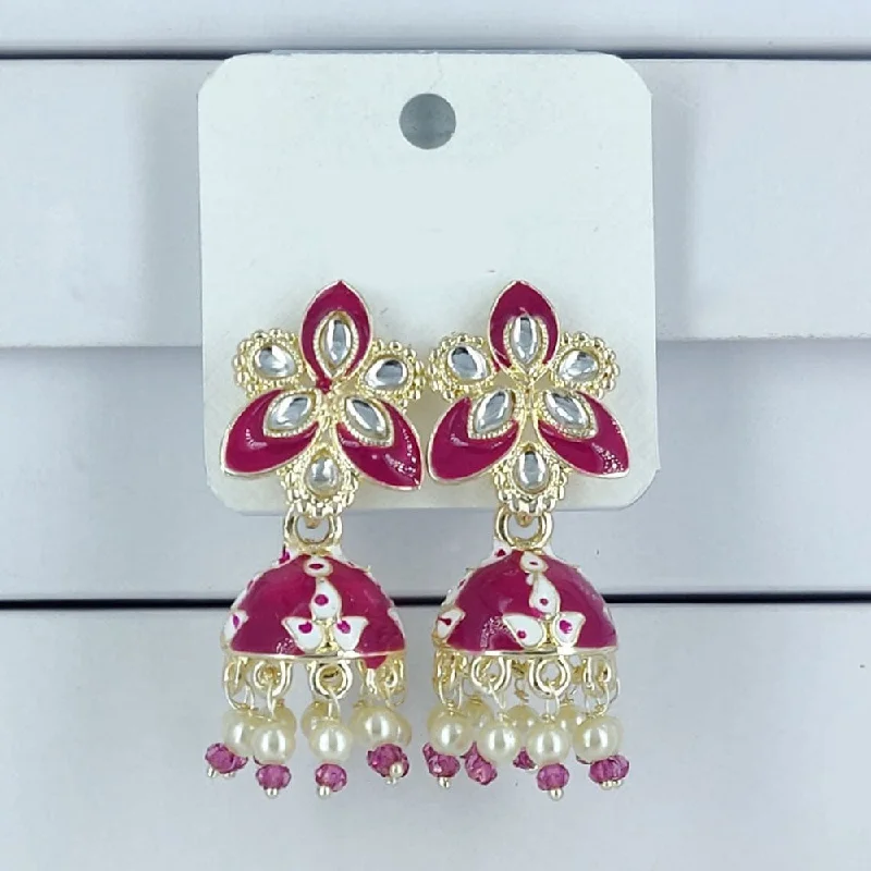 women floral stud earrings -Corbeda Fashion Gold Plated Meenakari Jhumki Earrings