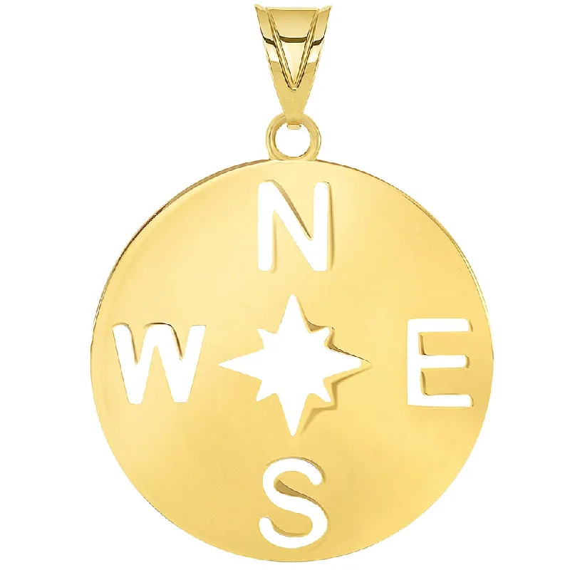 women vintage-style necklaces -14k Yellow Gold Round 8-Point Wind North Star Compass Rose Pendant