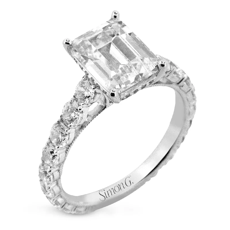 princess cut engagement rings -Emerald-cut Engagement Ring in 18k Gold with Diamonds