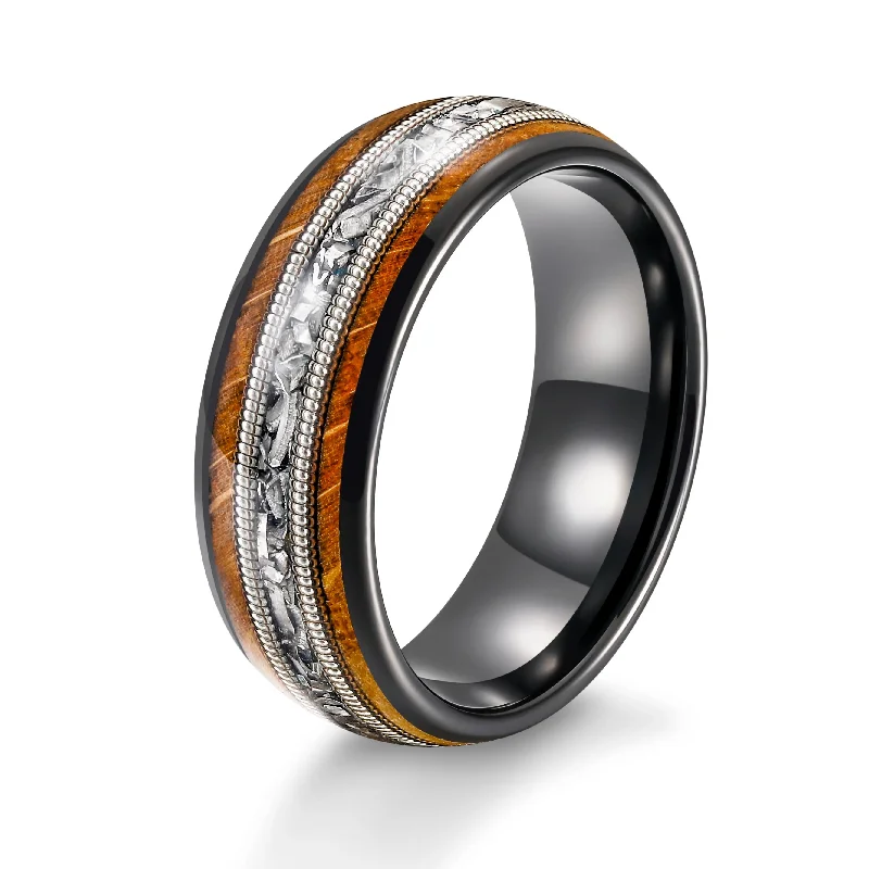 moissanite engagement rings -Whiskey Barrel Wood Guitar Strings Aluminum Inlay Tungsten Ring