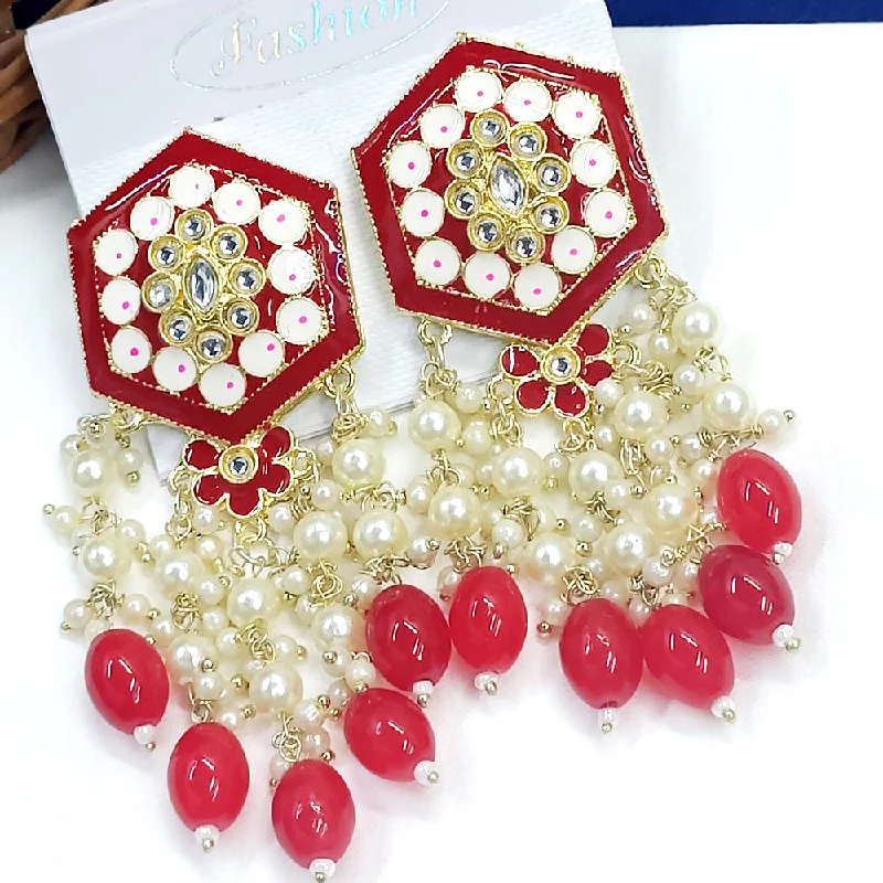 women vintage earrings -Exotica Collection Gold Plated Kundan And Meenakari Dangler Earrings