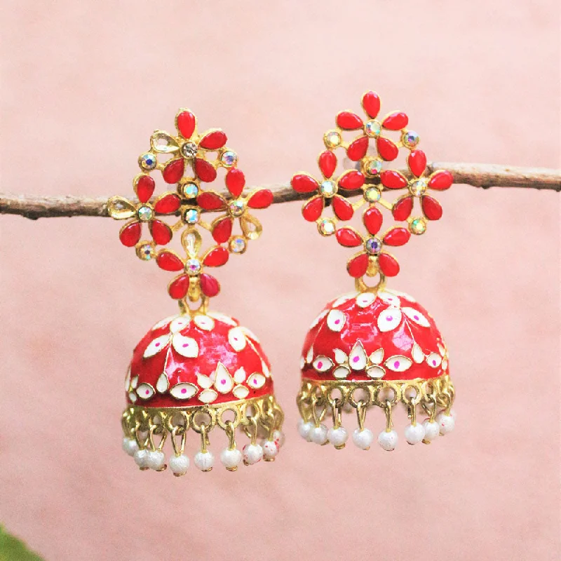 women flower earrings -H K Fashion Gold Plated Crystal Stone Meenakari Jhumki Earrings