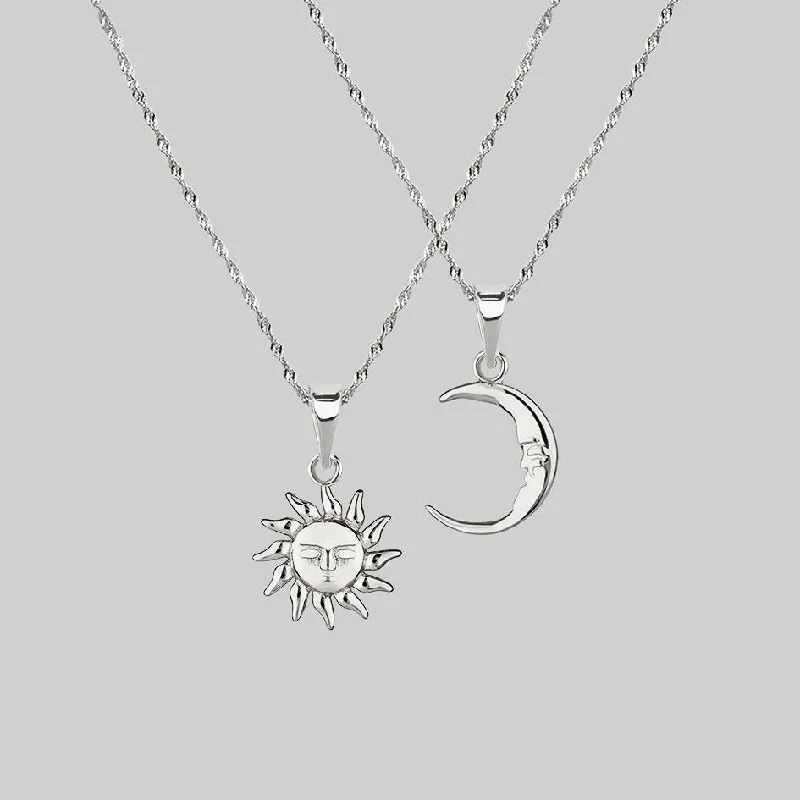 women silver chain necklaces -ELIN. Sun & Moon Layering Necklaces - Silver