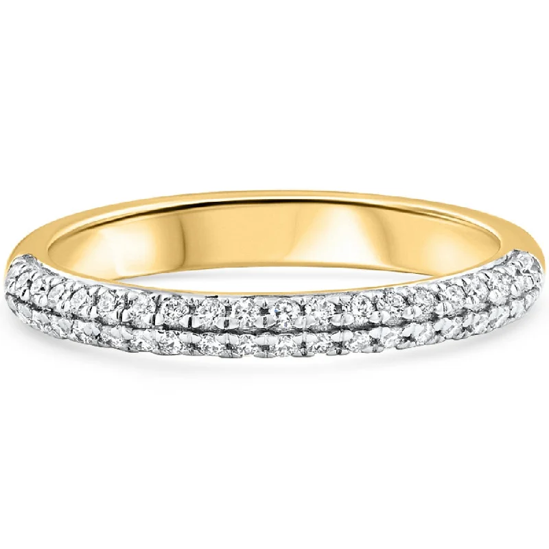 engagement rings with matching wedding band -1/4Ct Micro Pave Diamond Wedding Ring 1/2 Eternity Band 14k Gold Lab Grown