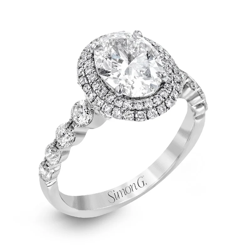 simple engagement rings with diamonds -Oval-Cut Double-Halo Engagement Ring In 18k Gold With Diamonds