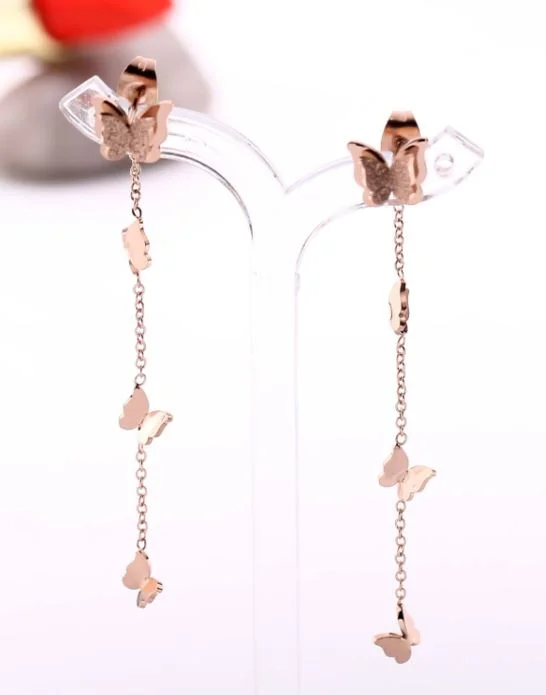 women heart-shaped earrings -Tarohi JewelsStainlees Steel Butterfly Link Earring - STNER 5072