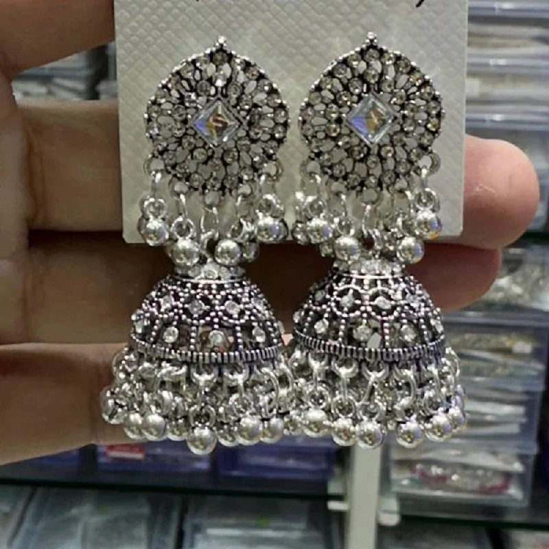 women modern earrings -Manisha Jewellery Oxidised Plated Austrian Stone Jhumki