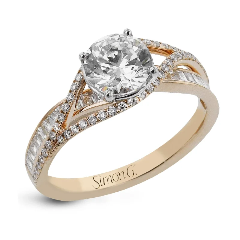 floral engagement rings -Round-Cut Criss-Cross Engagement Ring In 18k Gold With Diamonds