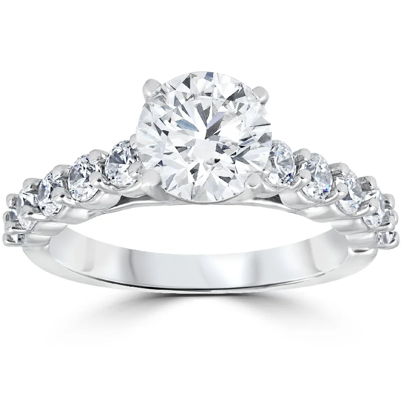 multi-stone engagement rings -Diamond Engagement Ring 2 Carat Round Cut Solitaire 14K White Gold Enhanced