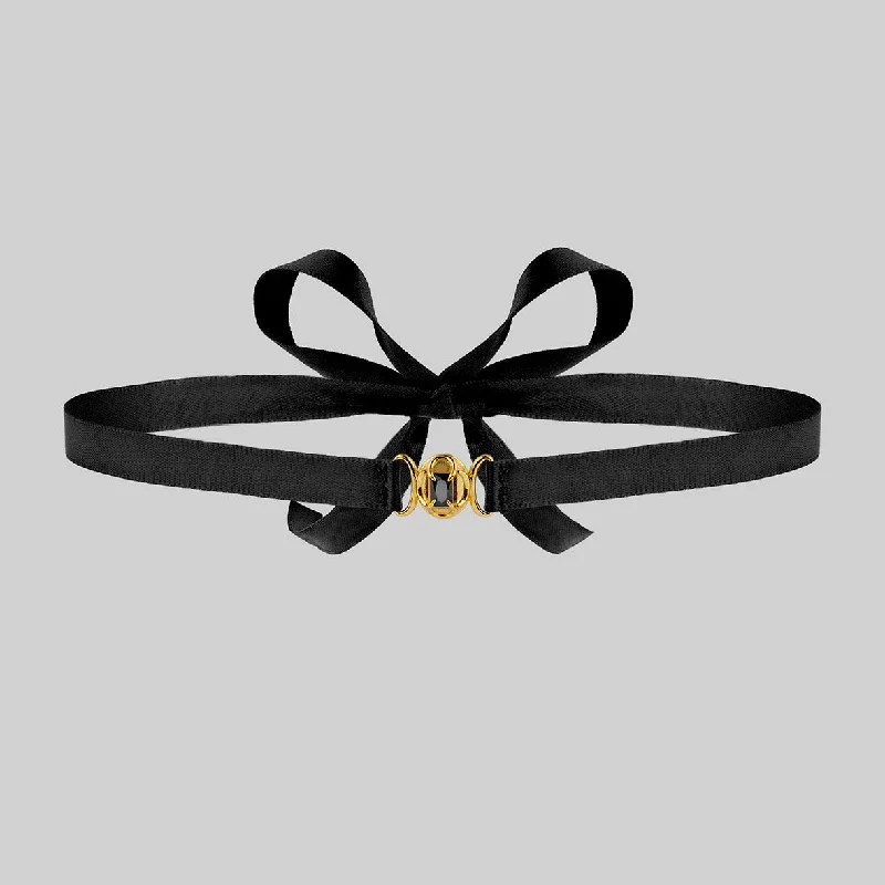 women adjustable necklaces -ELIZABETH. Black Spinel Tudor Satin Choker - Gold