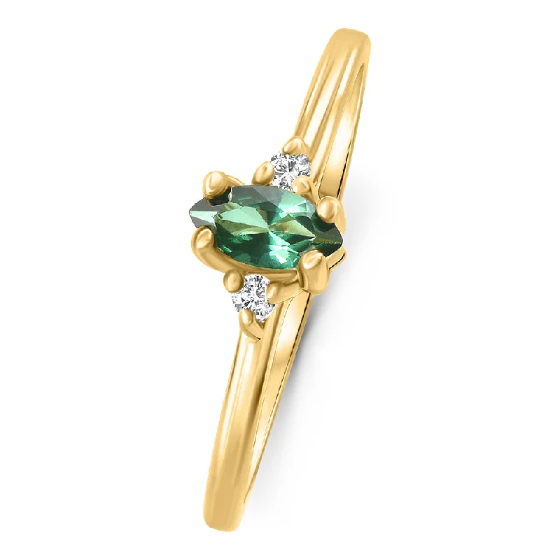 classic white gold engagement rings -1/3Ct TW Marquise Emerald & Diamond Ring 10k Gold Lab Grown