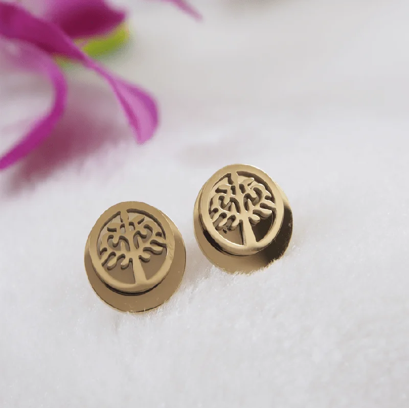 women pearl earrings -Tarohi JewelsStainless Steel Gold Plated Tree Stud Earring- STNER 3904