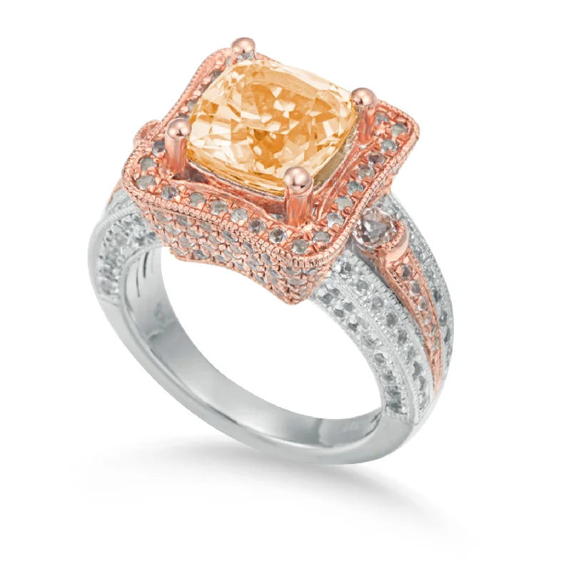 solitaire engagement rings -Suzy Levian Two-Tone Sterling Silver 5.57 cttw Cushion Cut Orange Citrine Ring