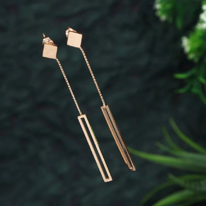 women elegant diamond earrings -Tarohi JewelsStainless Steel Rosegold Plated Long Rectangle Shaped Earring-STNER 2757