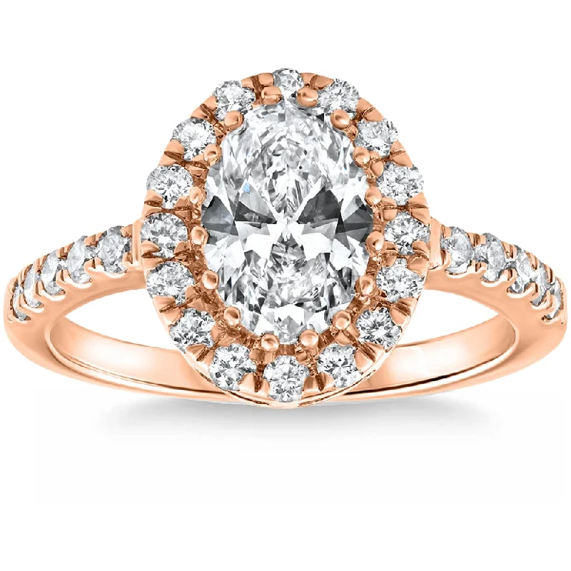 diamond halo engagement rings -1 1/2Ct Oval Diamond Halo Engagement Ring 14k Gold Lab Grown