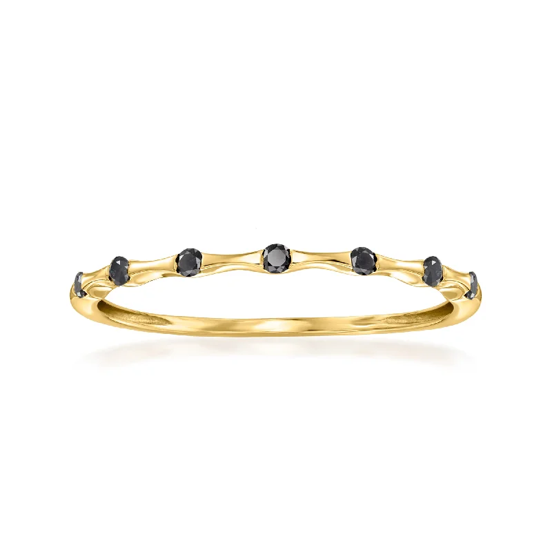 simple engagement rings with diamonds -RS Pure by Ross-Simons Black Diamond Bamboo-Style Ring in 14kt Yellow Gold