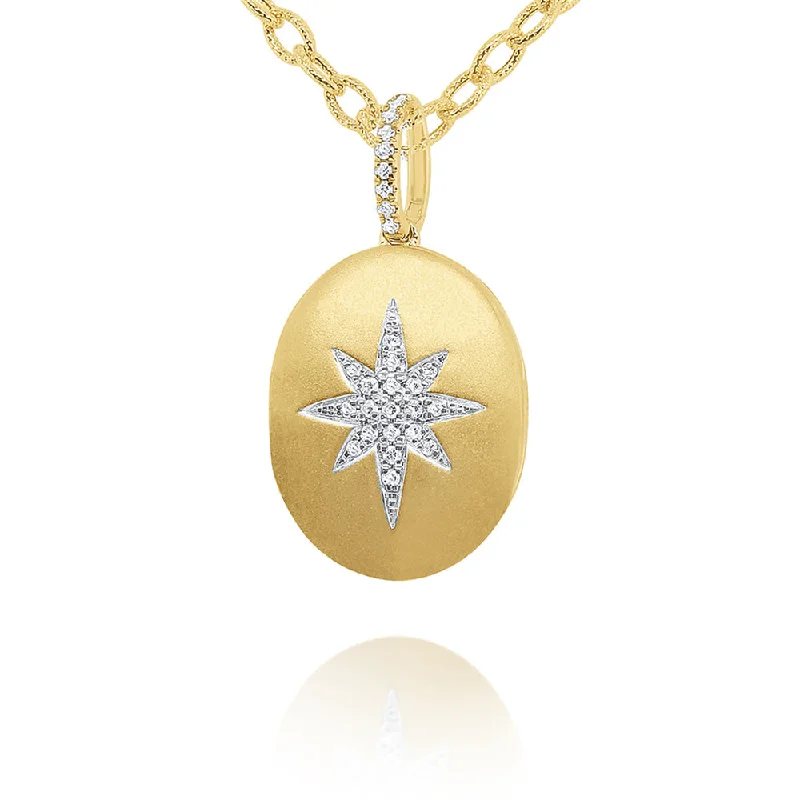 women pendant necklaces -14K Gold Oval Diamond Locket  - "Starburst"