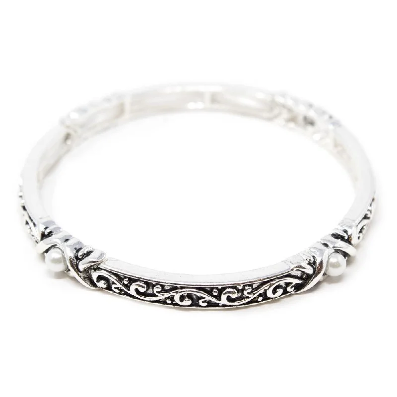 women luxury cuff bracelets -Antique Silver Stretch Bracelet XPearlX