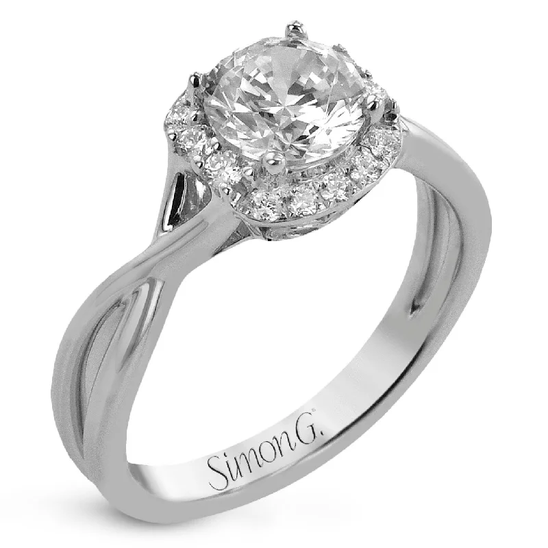 multi-stone engagement rings -Round-Cut Halo Engagement Ring In 18k Gold With Diamonds