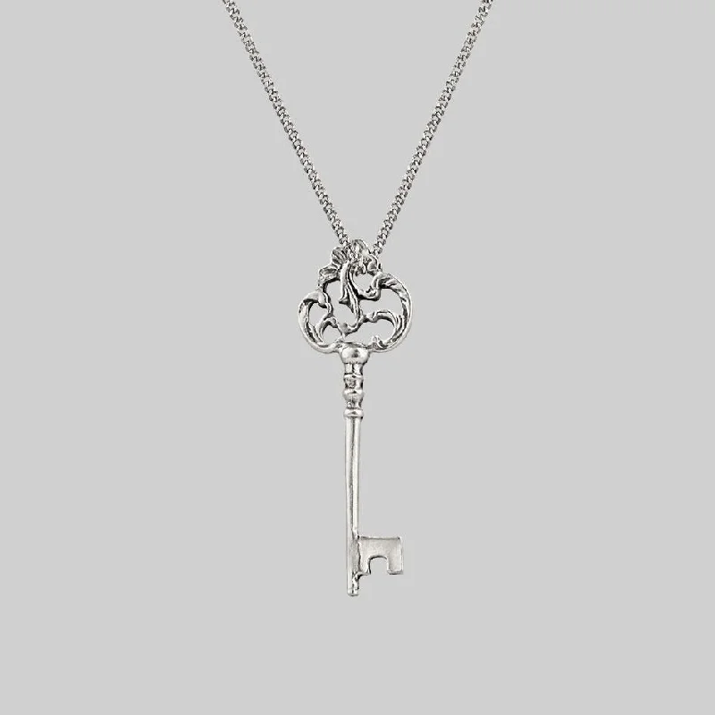 women thick chain necklaces -VERONA. Skeleton Key Necklace - Silver