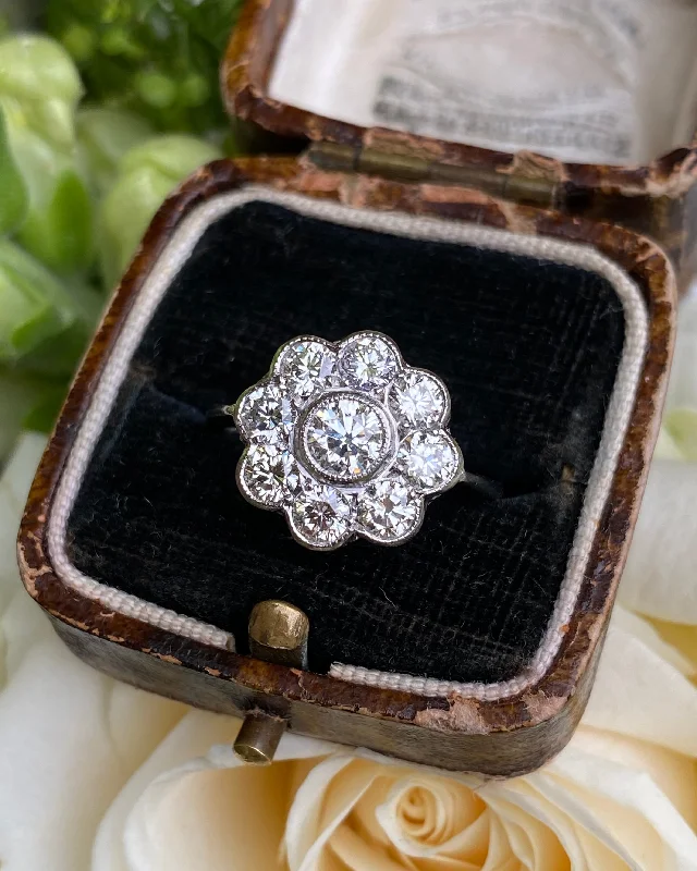 women cocktail rings -Diamond Daisy Cluster Ring 1.60ct Platinum