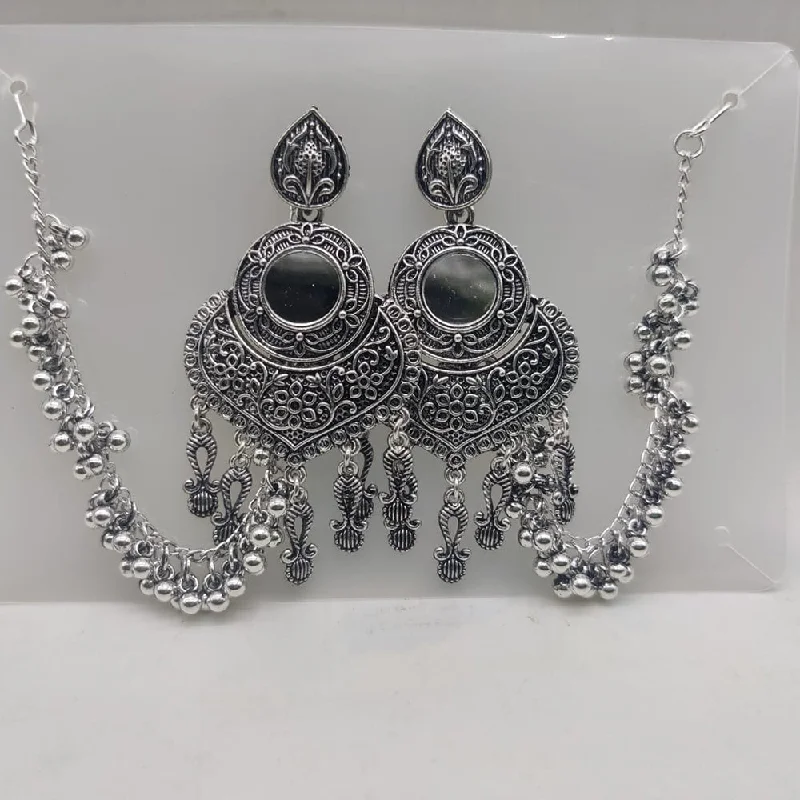 women handmade earrings -SNERA Oxidised Plated Mirror Kan Chain Dangler Earrings