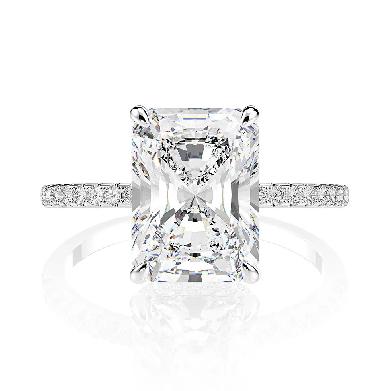 cushion cut engagement rings -4CT Radiant Cut Sterling Silver Engagement Moissanite Ring