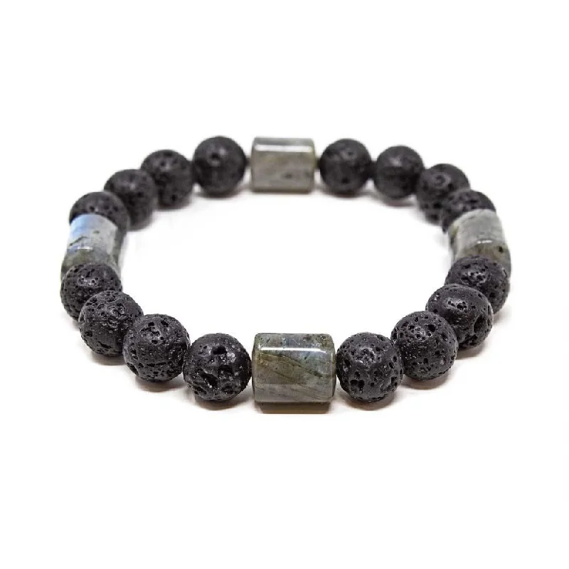 women colorful bracelets -Black Lava and Serpentine Beads Men's Stretch Bracelet