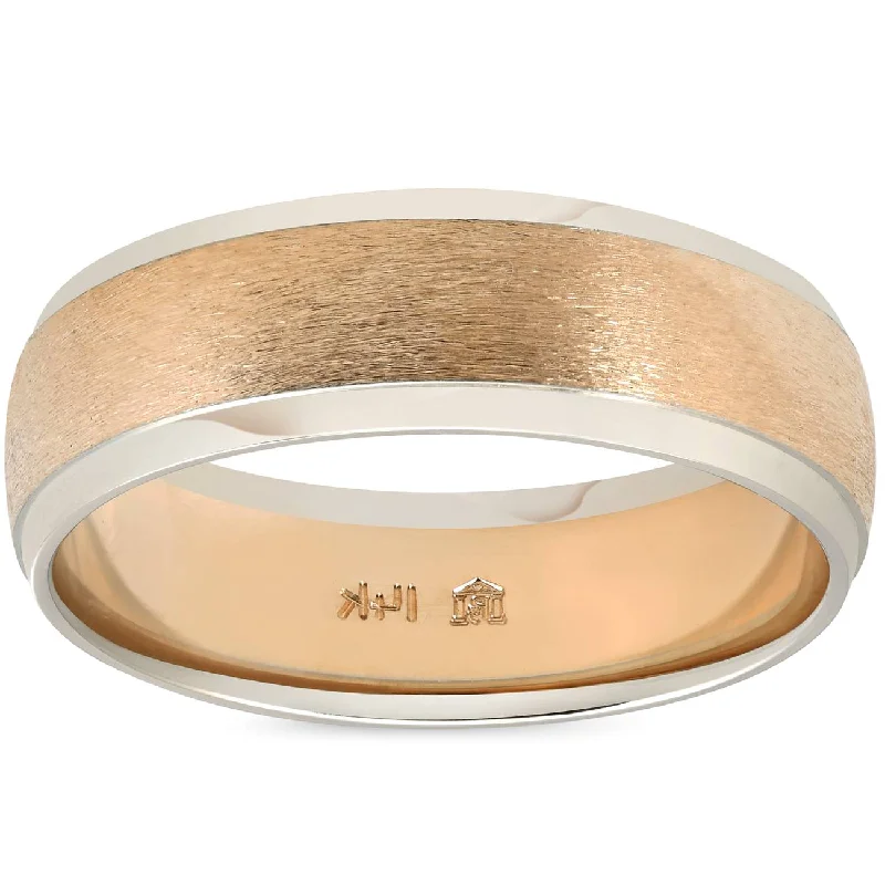 custom engagement rings with engravings -Mens Plain Wedding Band 14K Gold Two Tone Comfort Fit