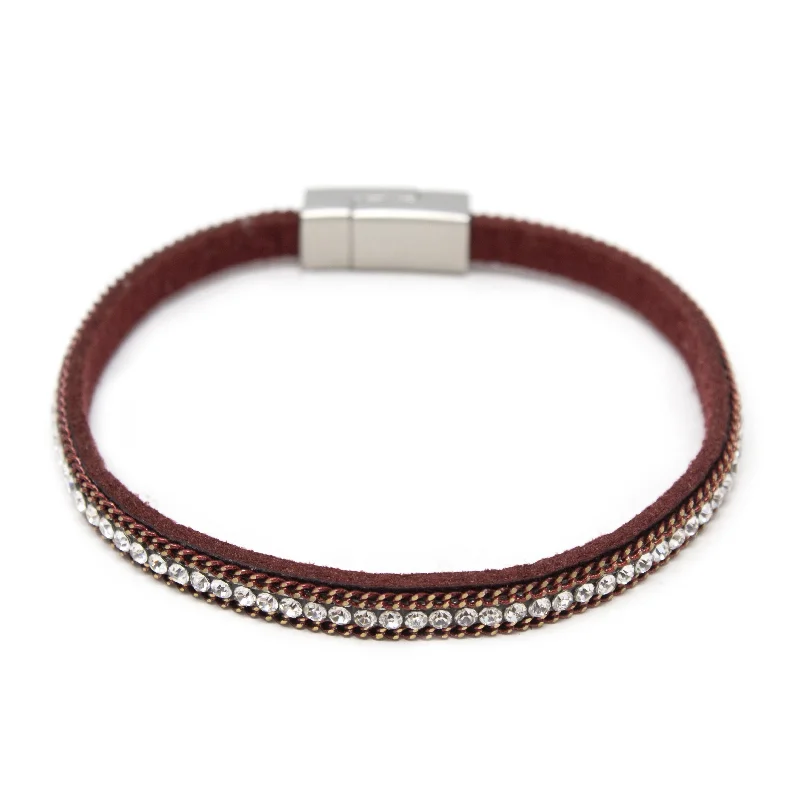 women cuff bracelets -CZ Pave Leather Thin Bracelet Red