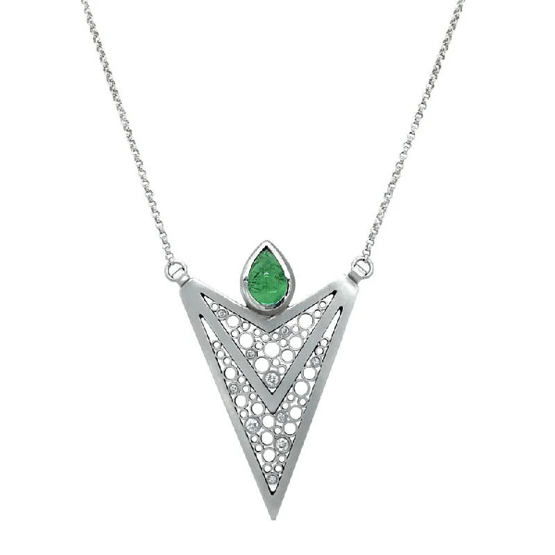 women cross necklaces -One-of-a-Kind Sterling Silver & Tsavorite Necklace - "Luz Triple V"