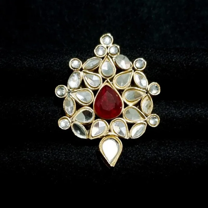 women wedding rings -Pure kundan gold finished with ruby adjustable ring