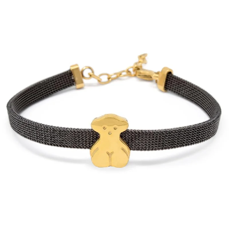 women infinity bracelets -Stainless Steel Teddy Bear Mesh Bracelet Black Gold Plated