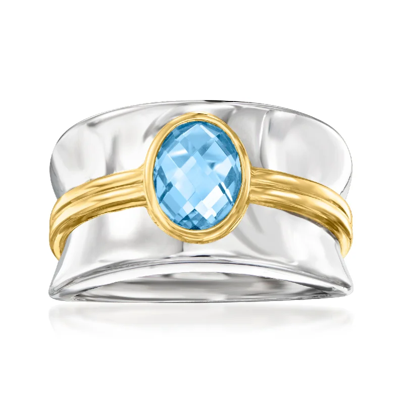 gold engagement rings -Ross-Simons Swiss Blue Topaz Ring in 2-Tone Sterling Silver