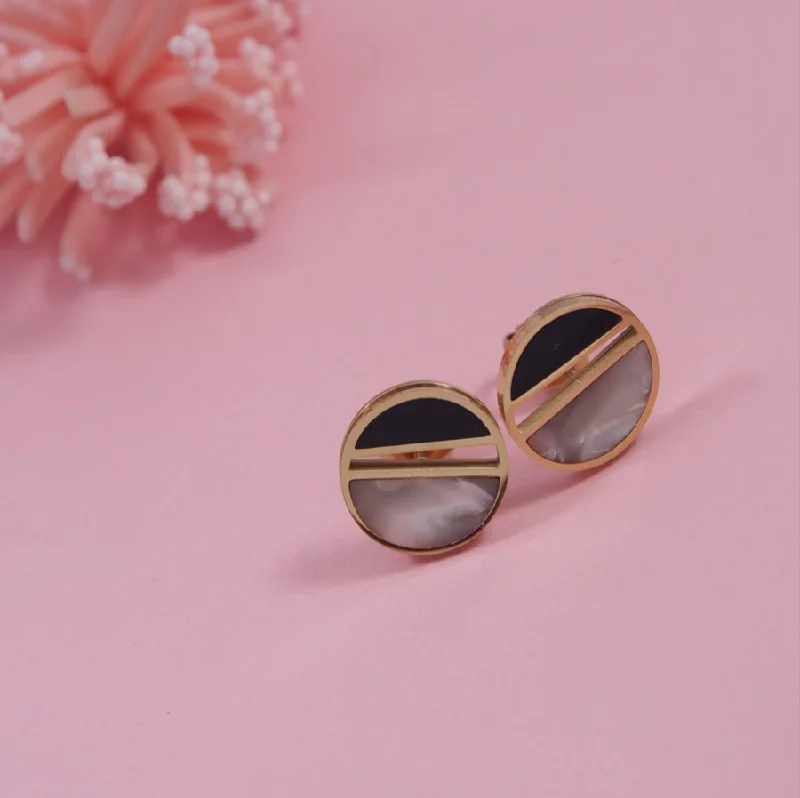 women long earrings -Tarohi Jewels Stainless Steel Gold Plated Circular Shaped Stud Earring- STNER 3851