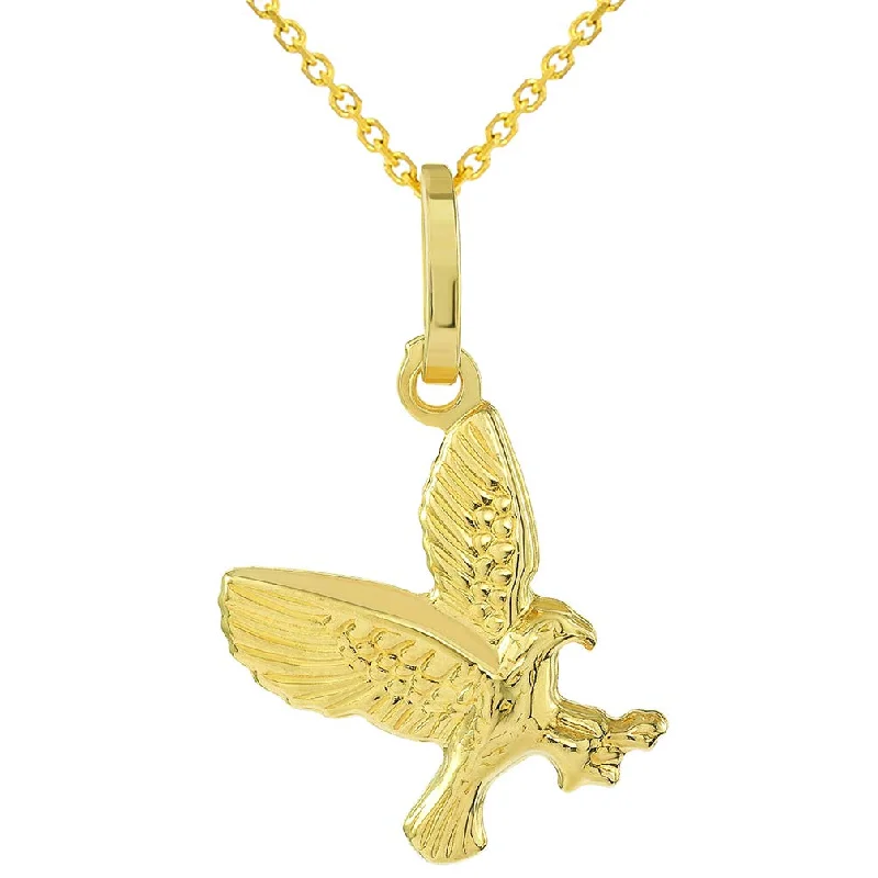 women gemstone necklaces -14k Yellow Gold 3-D Small Landing American Bald Eagle Charm Pendant Necklace